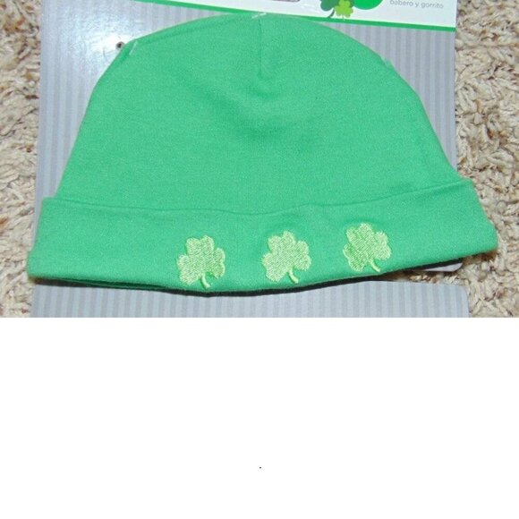 Baby St. Patricks Day Bib & Hat "My First" Neat Green & White 2 Piece Set - Picture 4 of 4